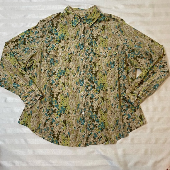 Kate Hill Woman Silk Blend Snake Print  w/ Gold Pattern Sz 1X Button-Up Blouse - Picture 15 of 15